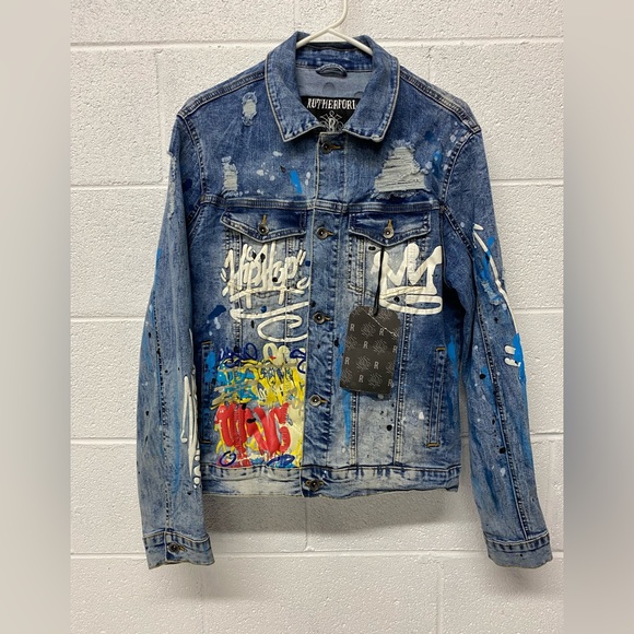 NWT Men’s LG Rutherford Distressed Jean Jacket - Picture 1 of 12